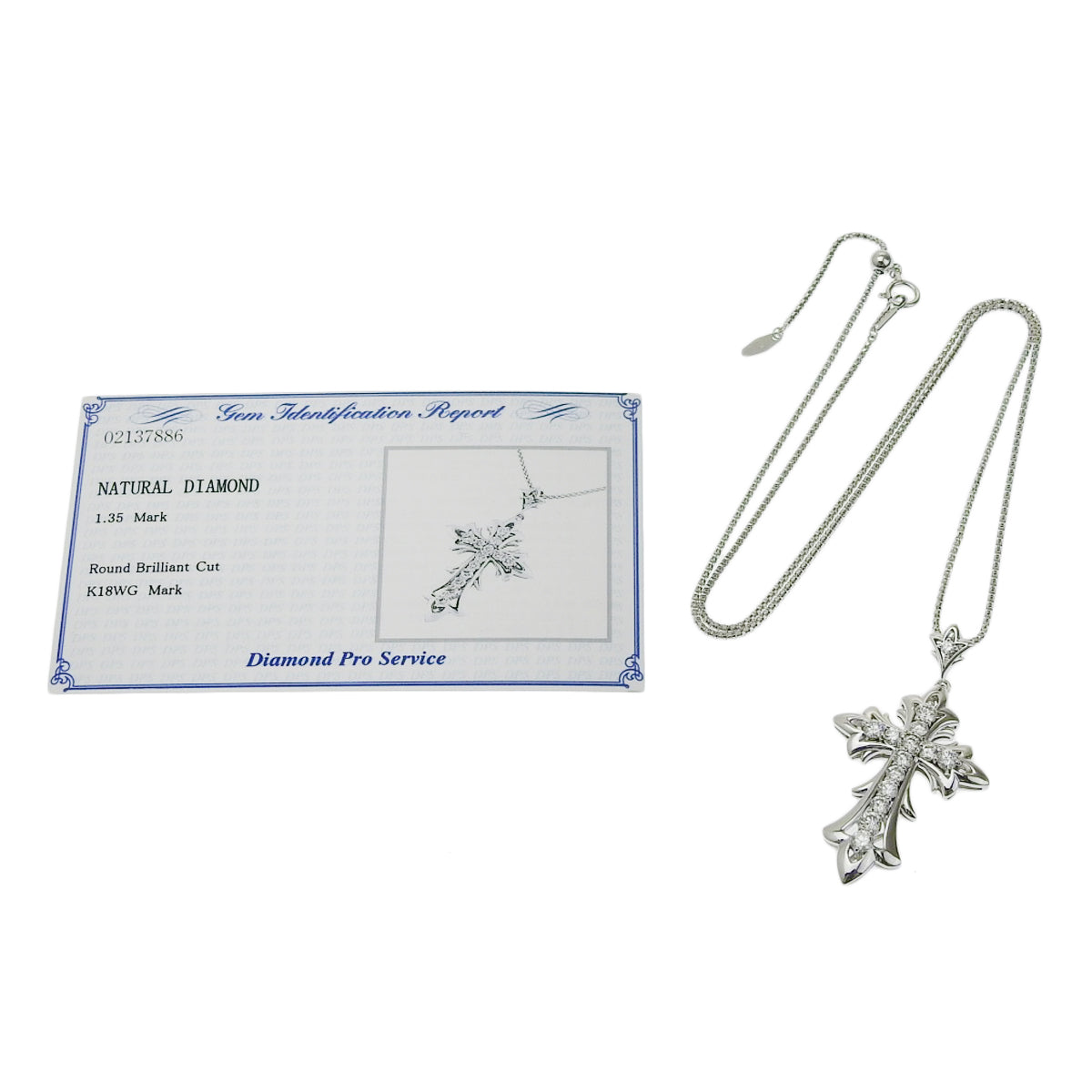 Diamond cross necklace in white gold K18WG