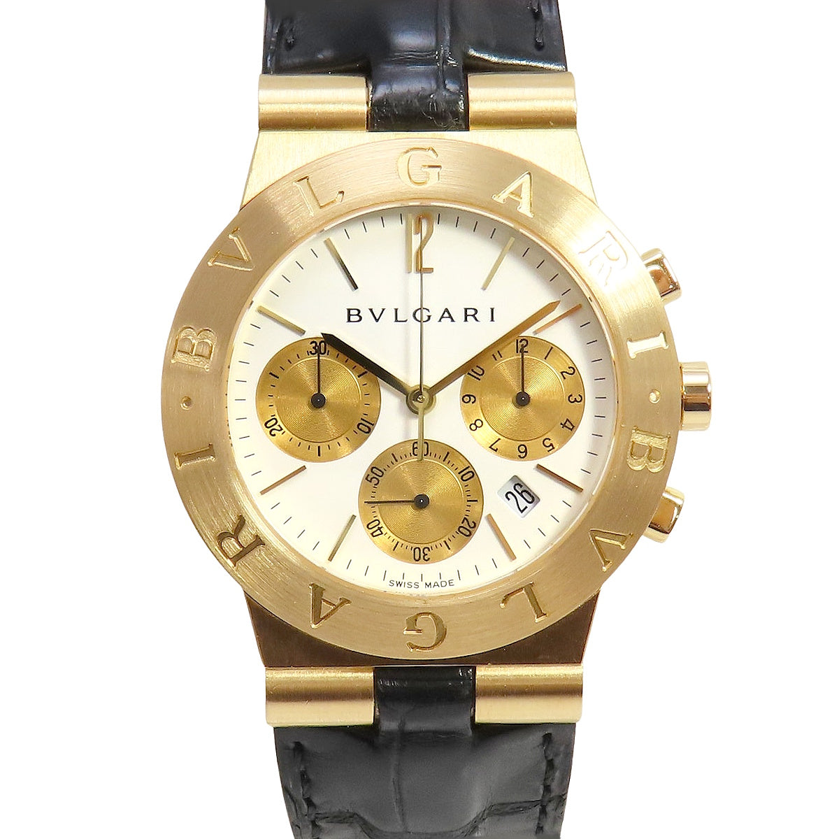 Diagono Sport Chronograph CH35G, Yellow Gold/Leather, Quartz, White Dial