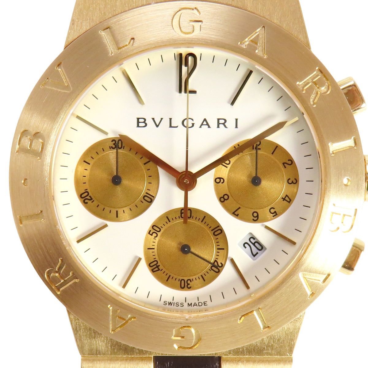 Diagono Sport Chronograph CH35G, Yellow Gold/Leather, Quartz, White Dial