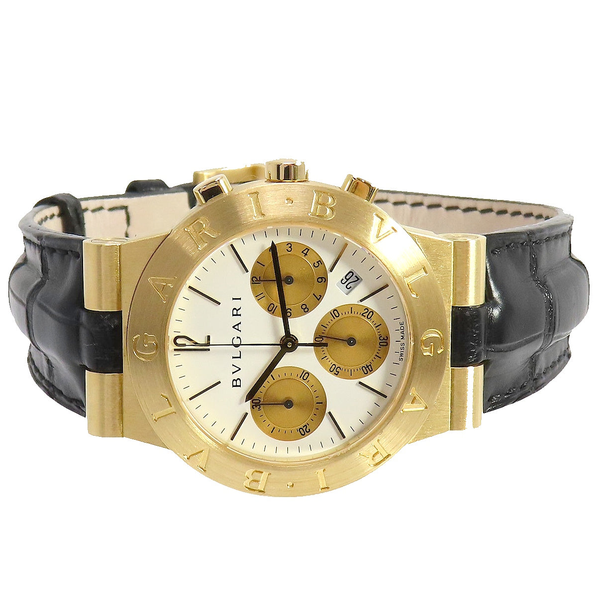Diagono Sport Chronograph CH35G, Yellow Gold/Leather, Quartz, White Dial