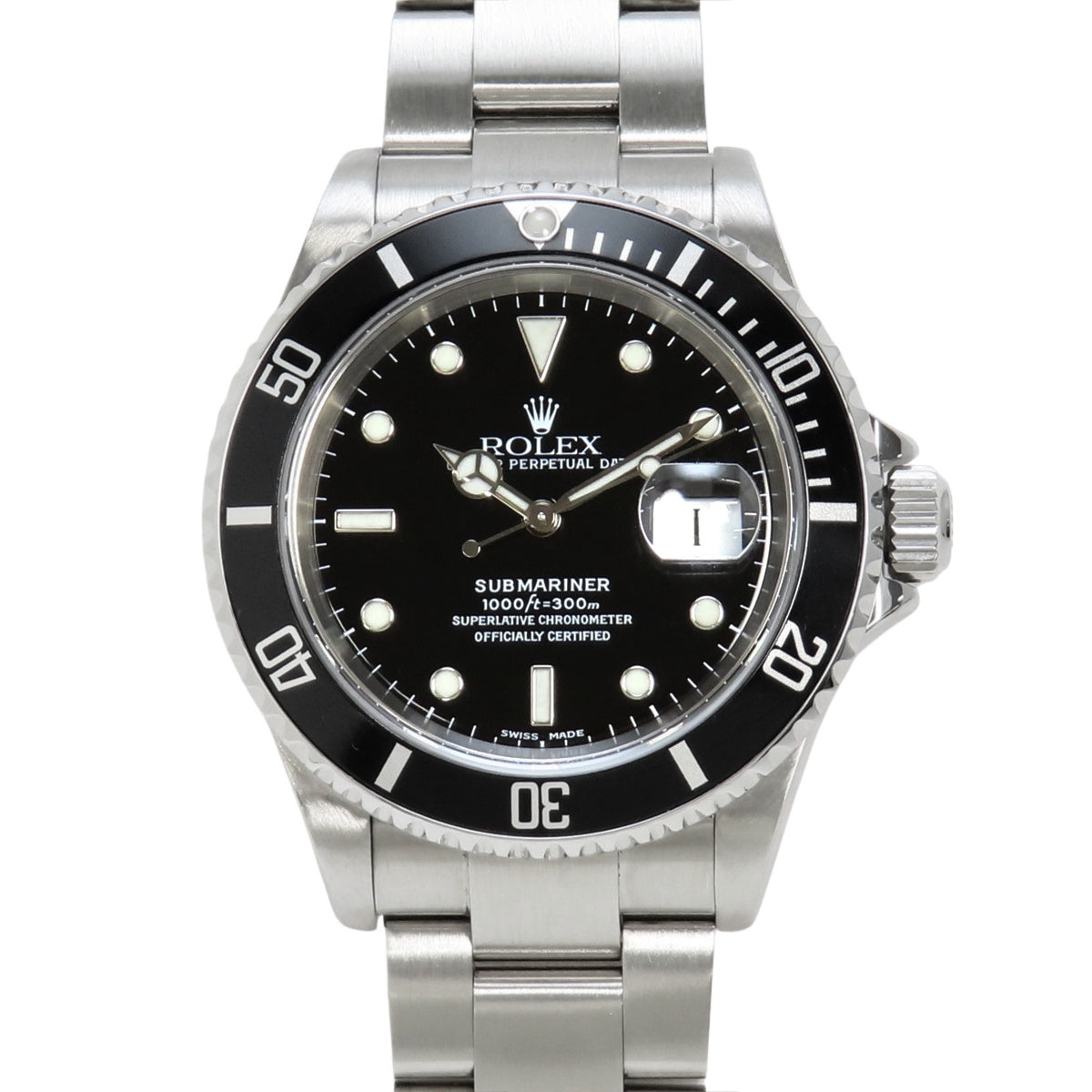 16610 型号潜航者型腕表,精钢材质,Y字头编号,自动上链,黑色表盘。