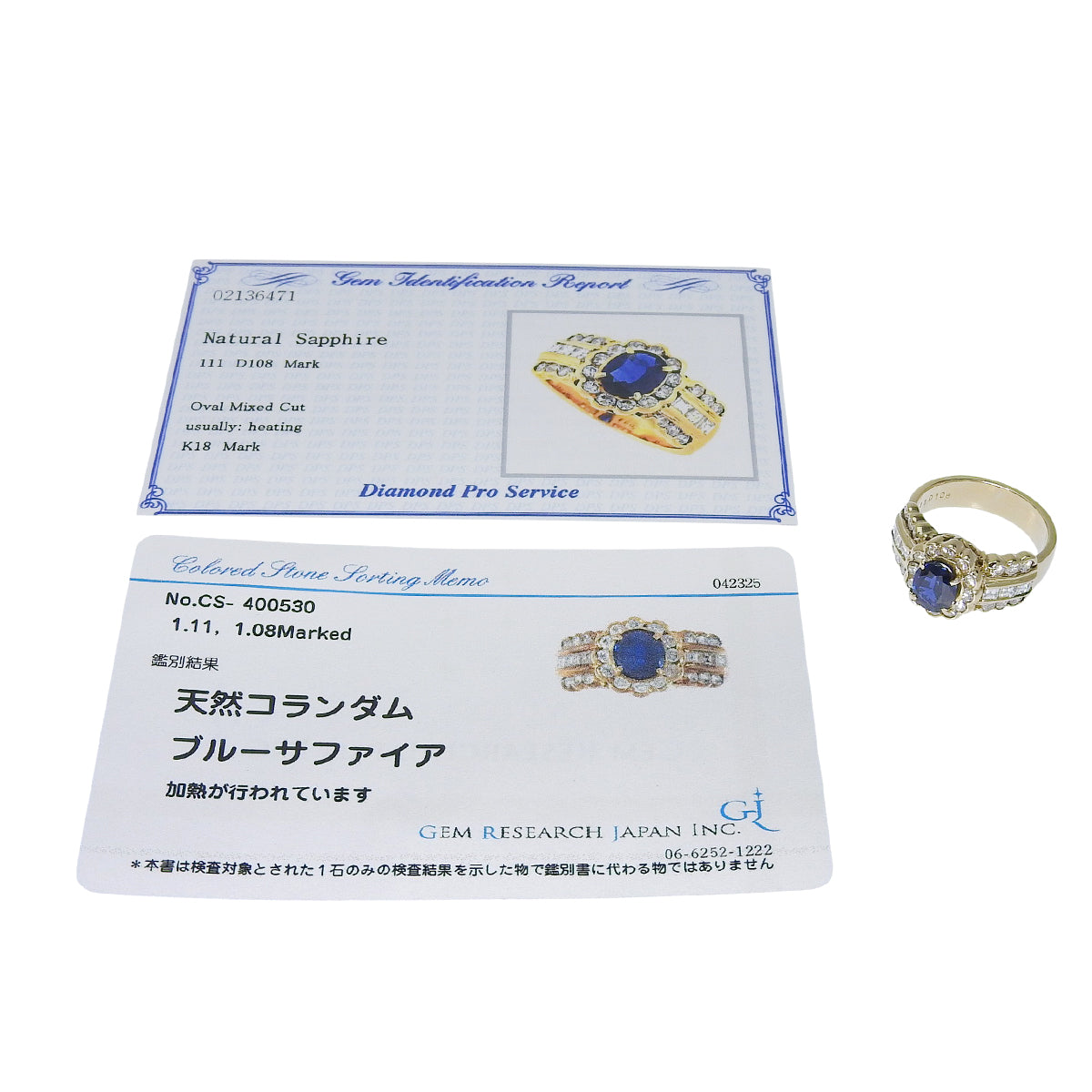 Sapphire and diamond ring, size S1.11/D1.08, 18K yellow gold