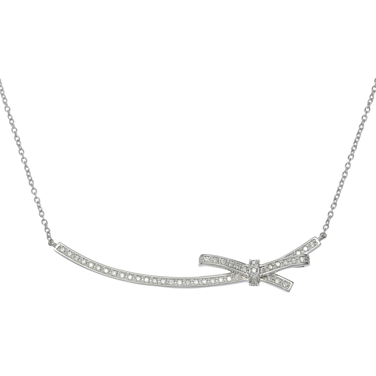 Ribbon motif diamond necklace D0.20 white gold K18WG 4.1g