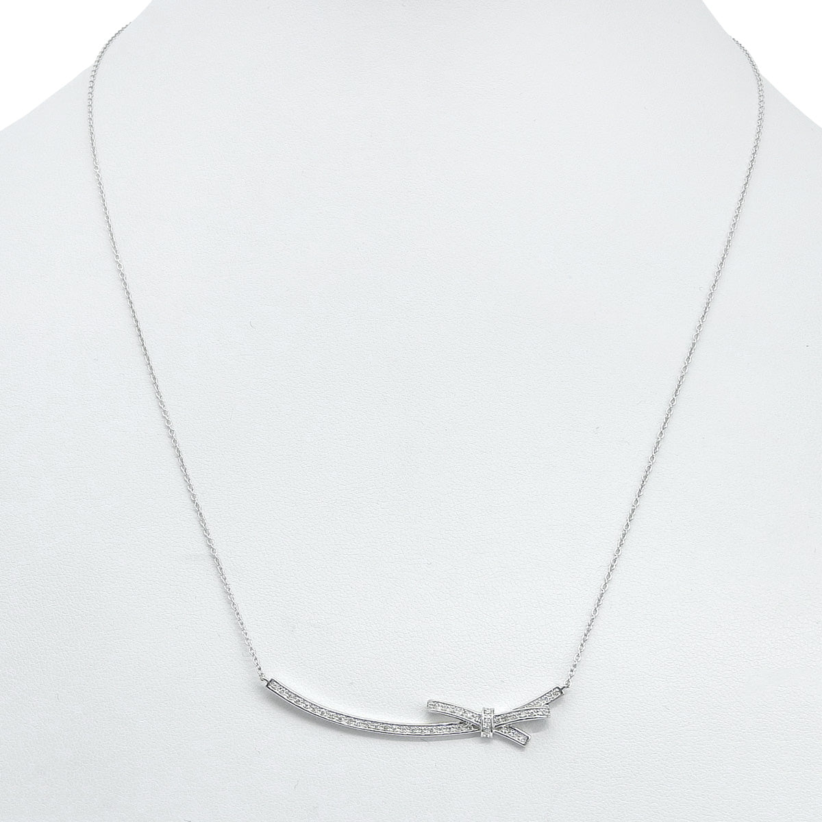 リボンモチーフ ダイヤモンド ネックレス D0.20 ホワイトゴールド K18WG 4.1g