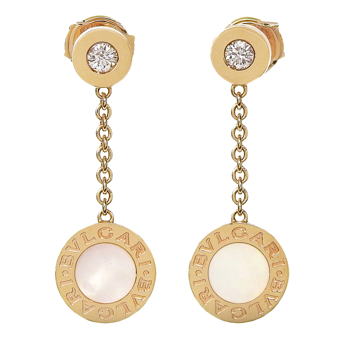 BVLGARI BVLGARI Earrings with Diamonds, Mother of Opal, Pink Gold, 18K White Shell