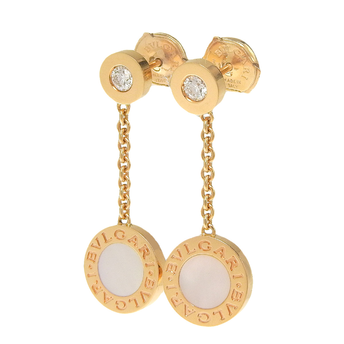 BVLGARI BVLGARI Earrings with Diamonds, Mother of Opal, Pink Gold, 18K White Shell