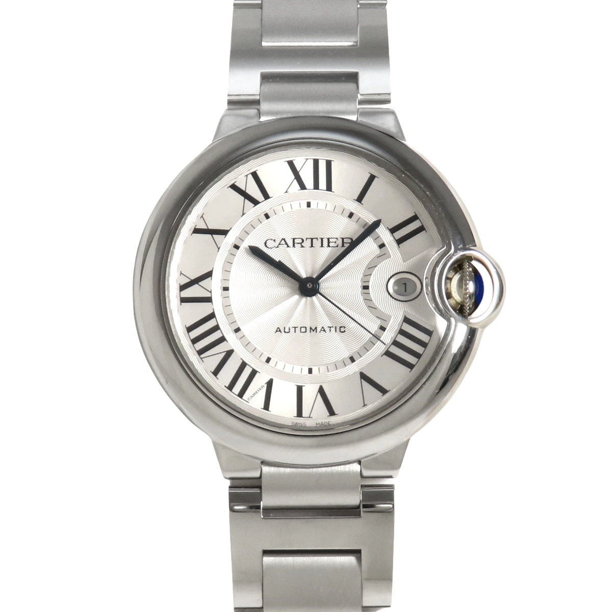 Cartier Ballon Bleu watch, model number WSBB0040, stainless steel, automatic, silver dial.