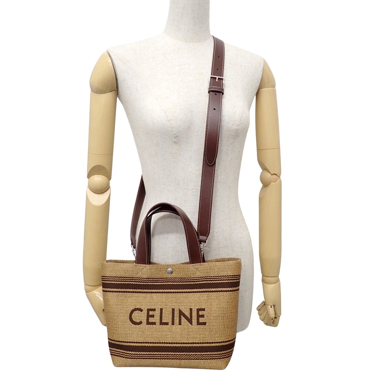 迷你卡巴 拉菲草 小牛皮 米色 棕色 116992FRY.02NU