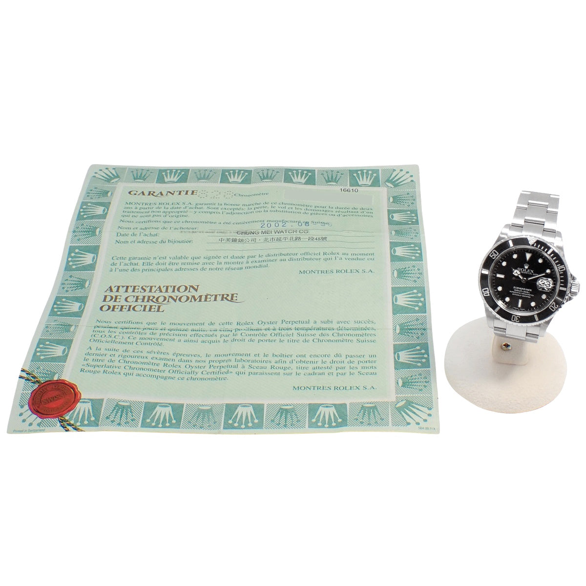 Submariner Date 16610 SS K series, black, automatic winding.