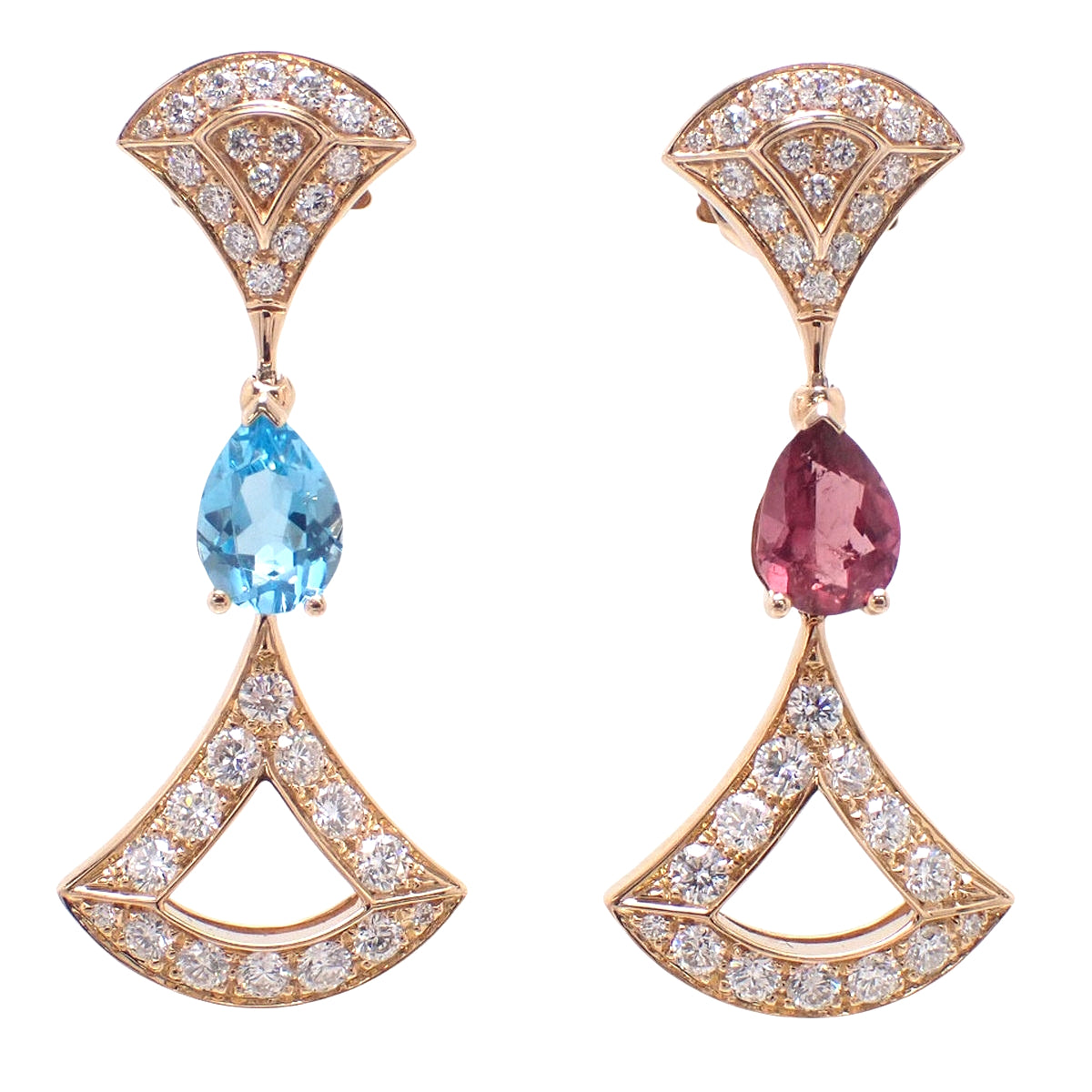 Diva Dream 耳环,钻石/蓝色托帕石/碧玺,K18PG,7.4克