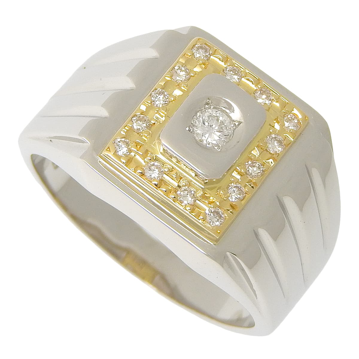 Signet Diamond Ring D0.25 Platinum Pt900 Yellow Gold K18YG