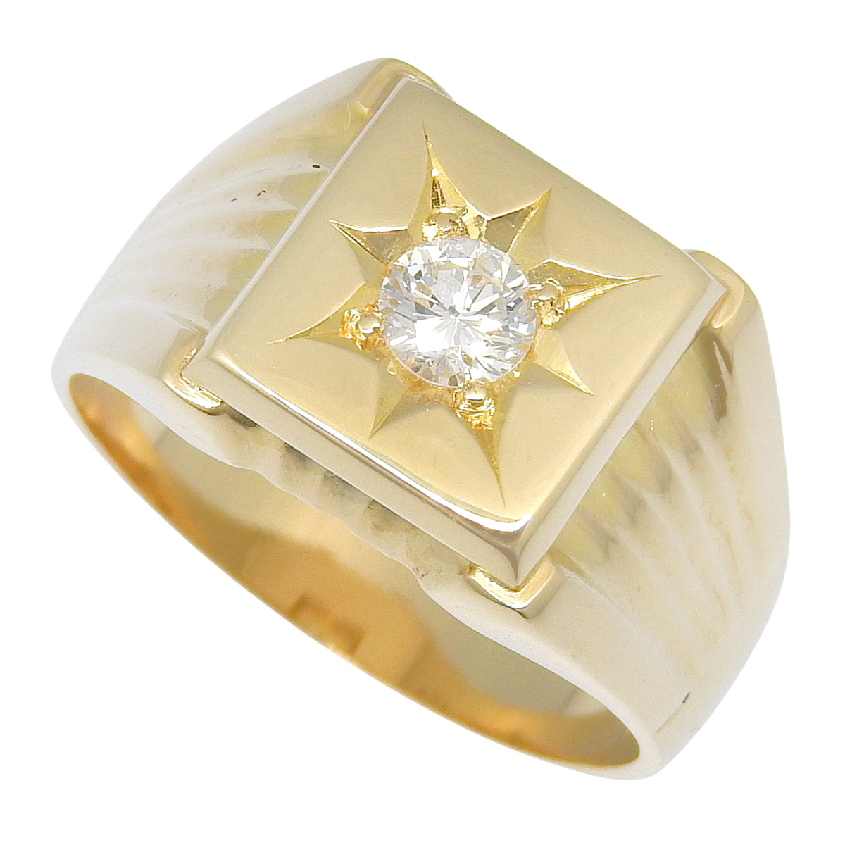 ダイヤモンド 印台 リング イエローゴールド K18YG