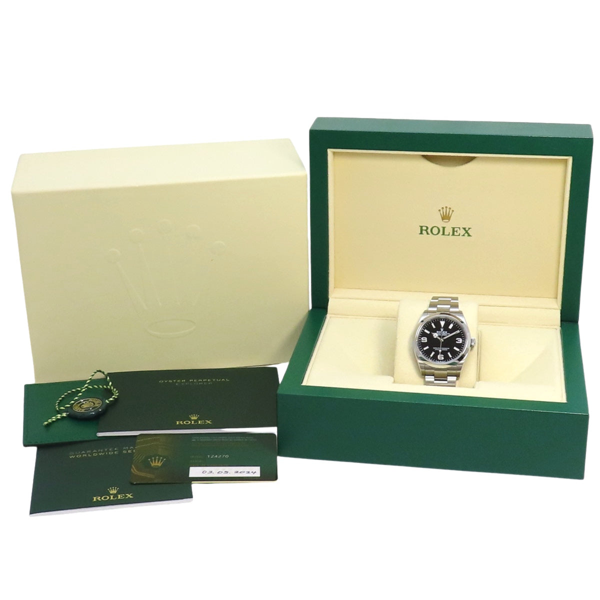 124270 Explorer 1 SS, random serial number, automatic winding, black dial.