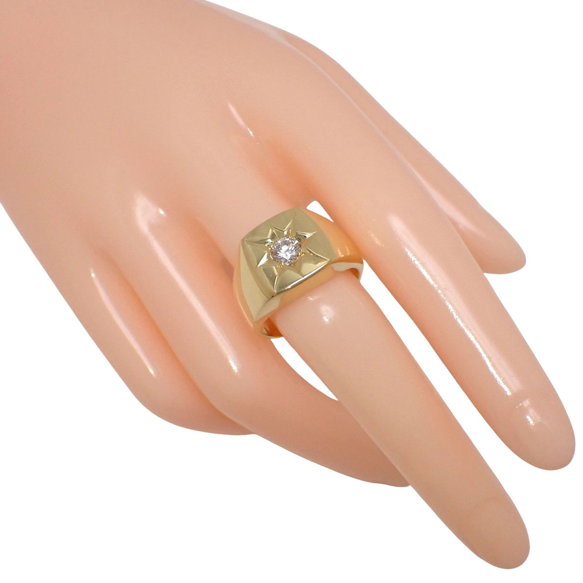 ダイヤモンド 印台 リング D0.397 イエローゴールド K18YG