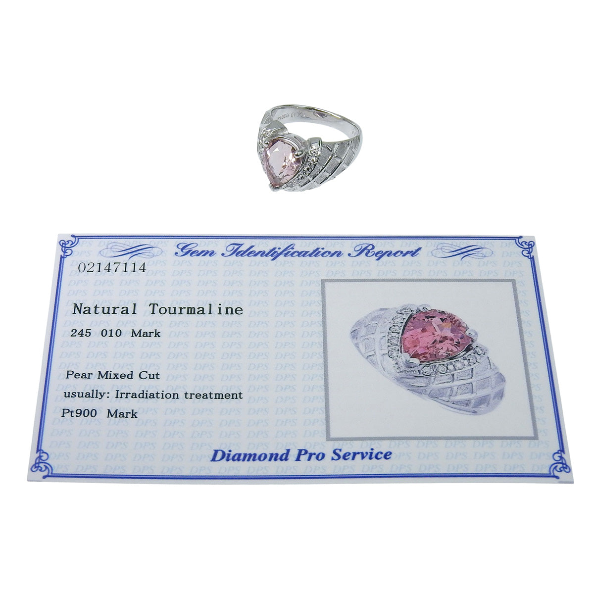 Pink tourmaline ring PT2.45/D0.10 Platinum Pt900