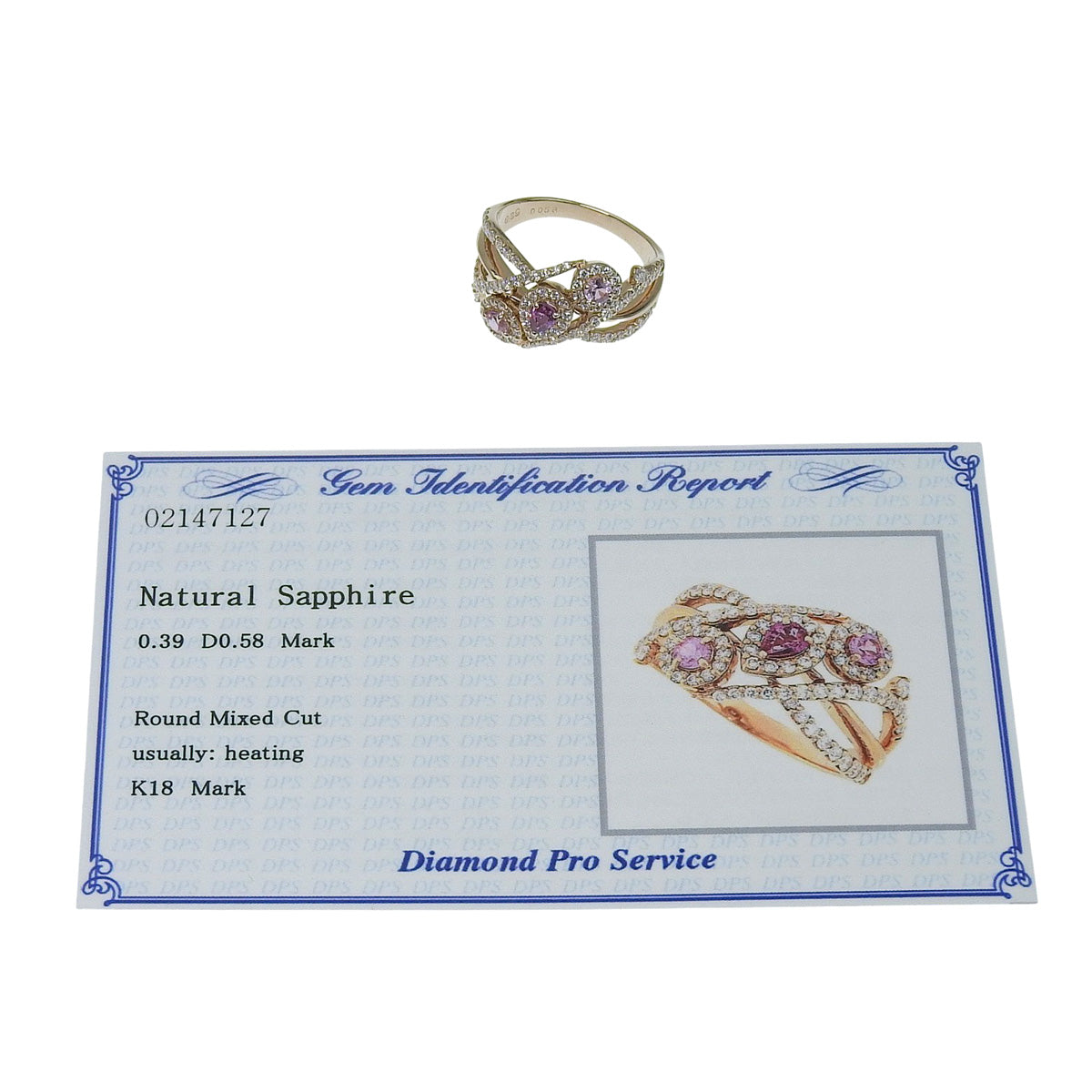 Pink sapphire ring PS0.39/D0.58 Pink gold K18PG