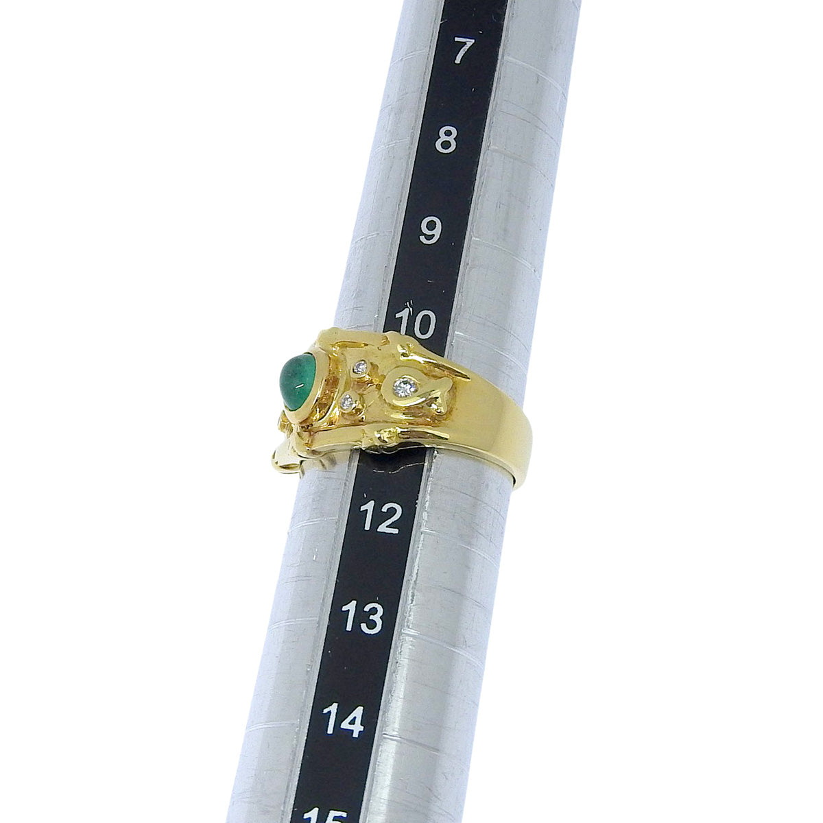 Emerald and diamond ring, E0.37/D0.10, 18K yellow gold, 6.1g