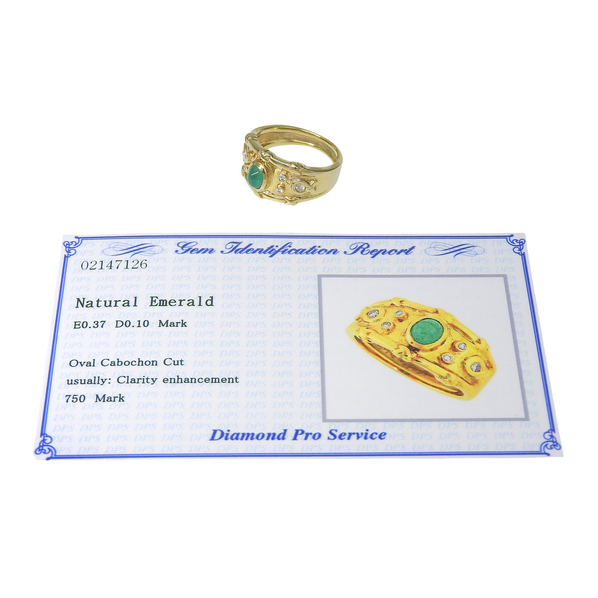 Emerald and diamond ring, E0.37/D0.10, 18K yellow gold, 6.1g