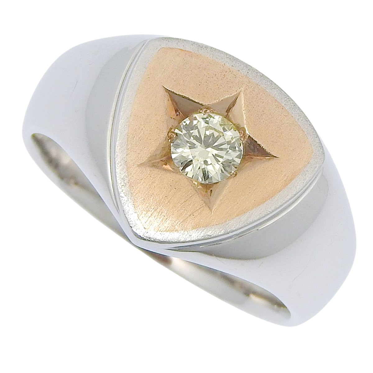 Signet Diamond Ring D0.223 Platinum Pt950 Pink Gold K18PG