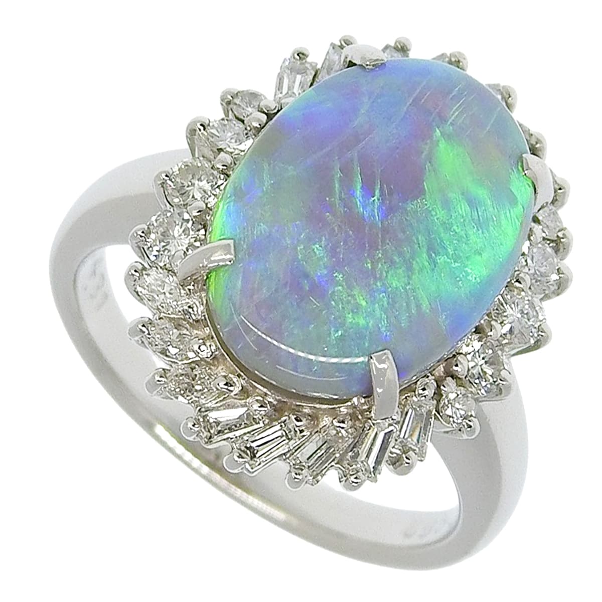 Black Opal and Diamond Ring BOP4.31/D0.62 Platinum Pt900 9.3g