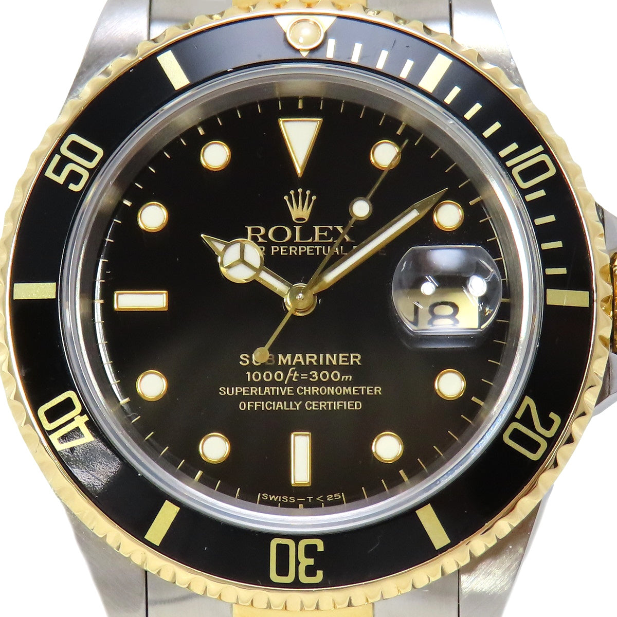 Submariner Date Tritium 16613 YG/SS S-number Black Automatic Men's