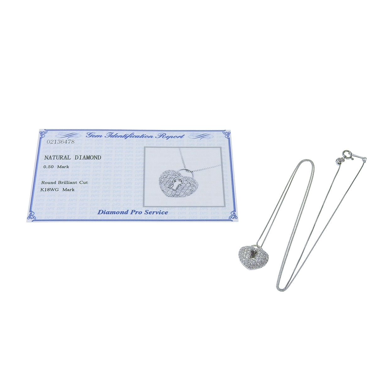 ハートロック ダイヤモンドネックレス D0.50 ホワイトゴールド K18WG