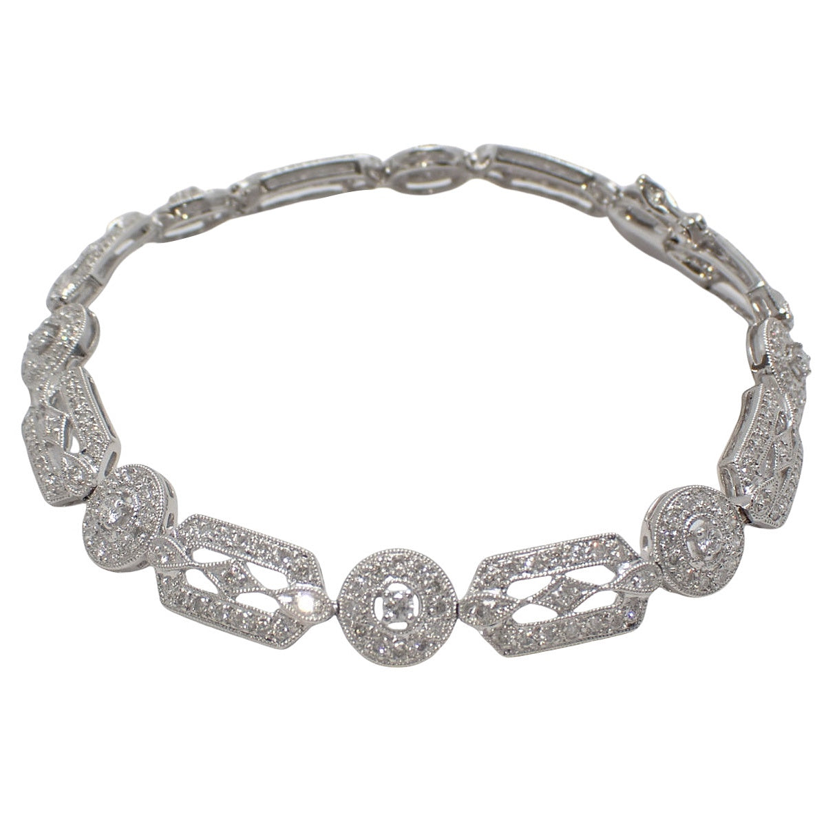 Art Deco Diamond Bracelet D2.42 White Gold K18WG 19.6g
