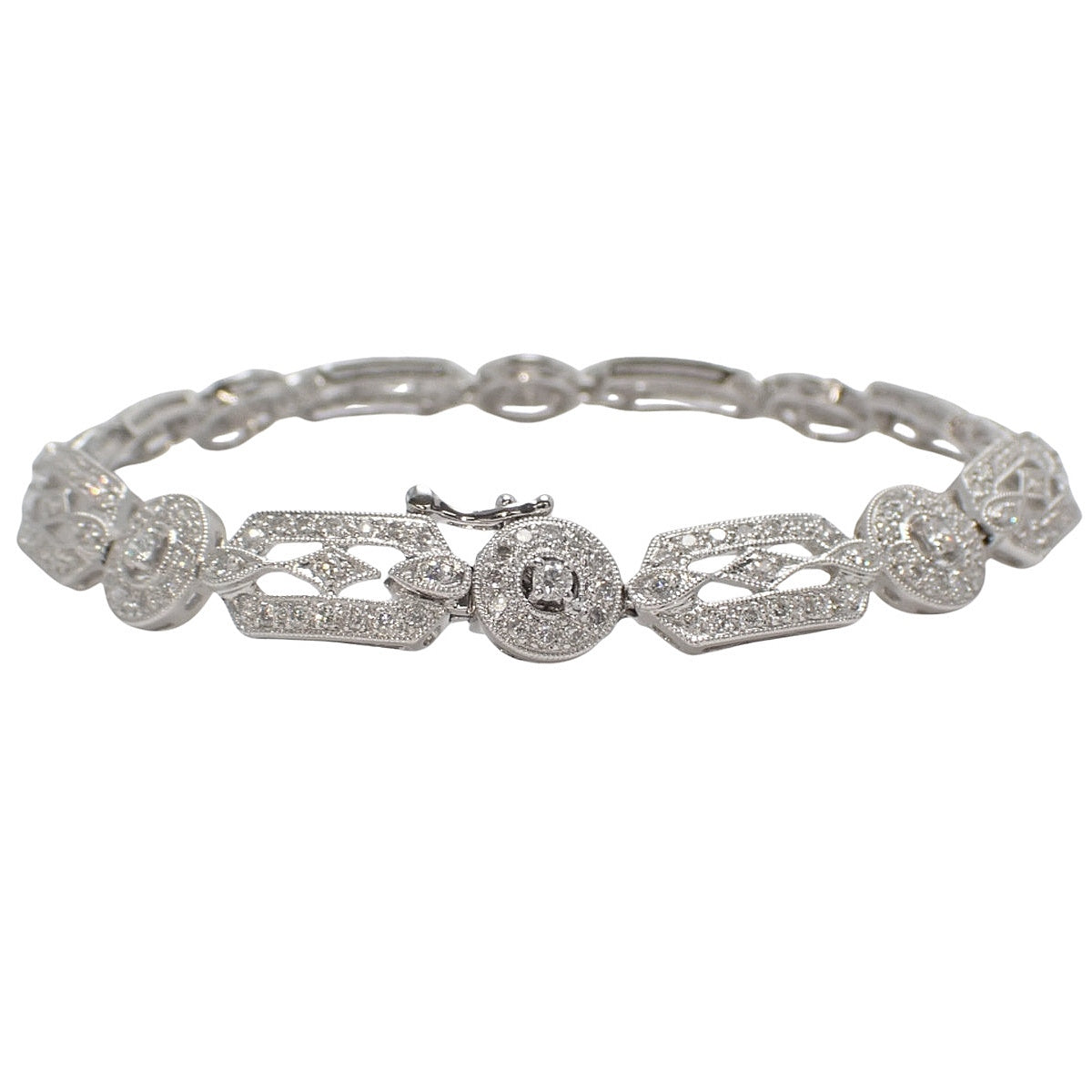 Art Deco Diamond Bracelet D2.42 White Gold K18WG 19.6g