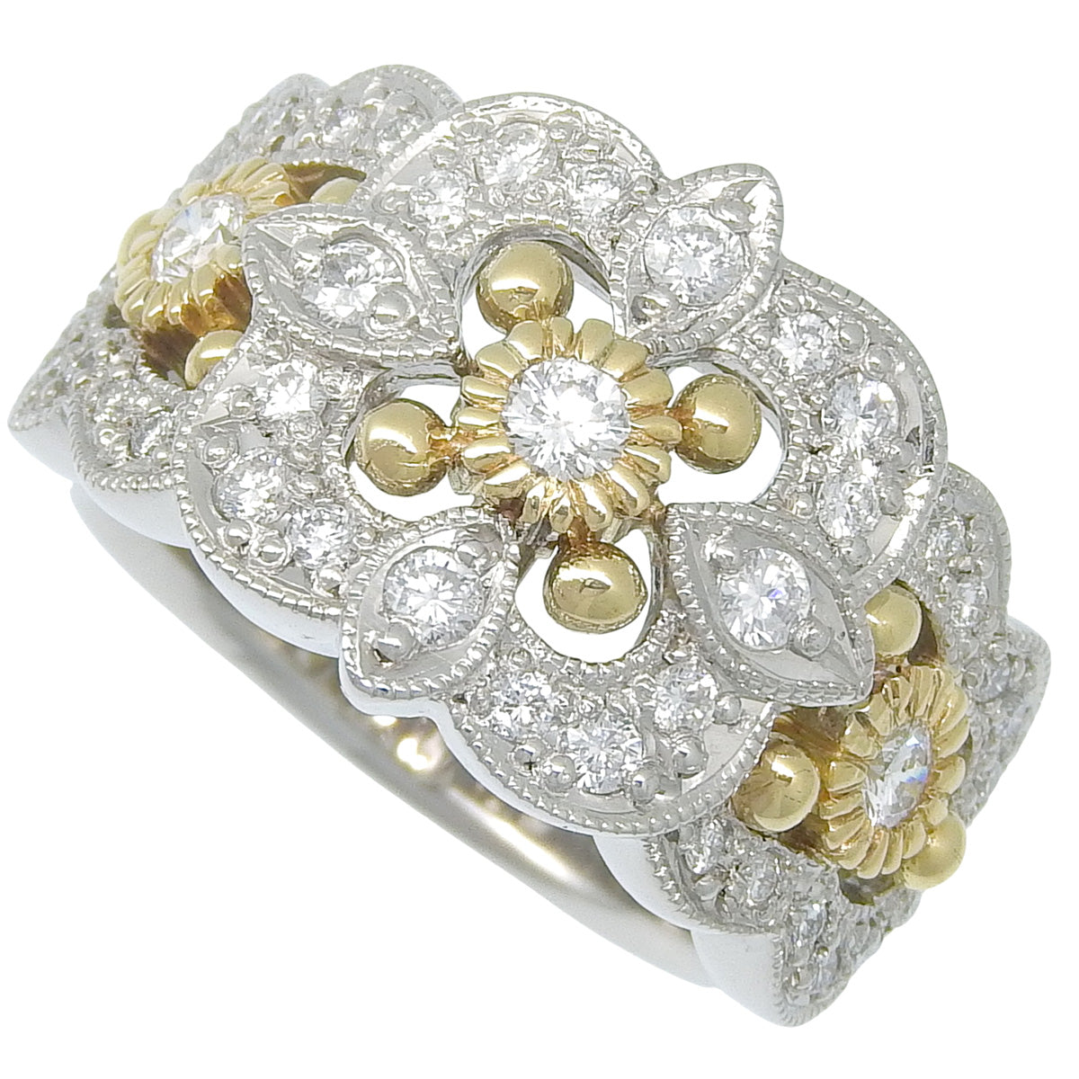 Diamond Ring D0.91 Platinum Pt900 Yellow Gold K18YG