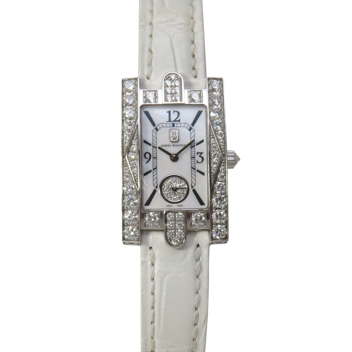 アヴェニュー クラシック ベゼルダイヤ AVEQHM21WW231 WG/革 マザーオブパール文字盤 ホワイト クオーツ レディース