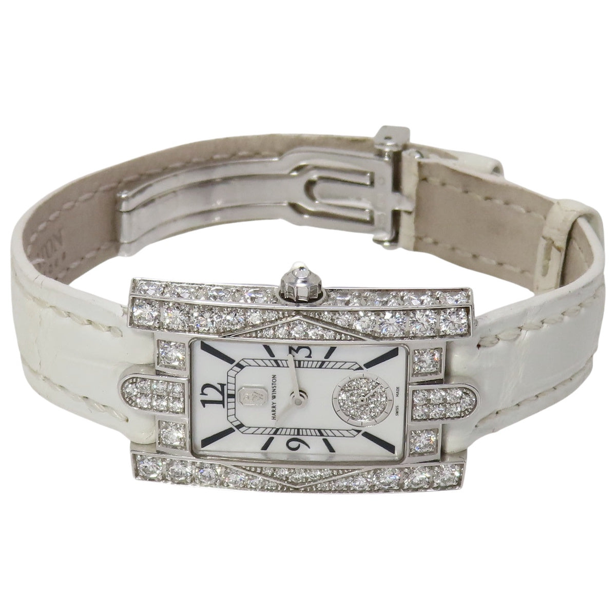 アヴェニュー クラシック ベゼルダイヤ AVEQHM21WW231 WG/革 マザーオブパール文字盤 ホワイト クオーツ レディース