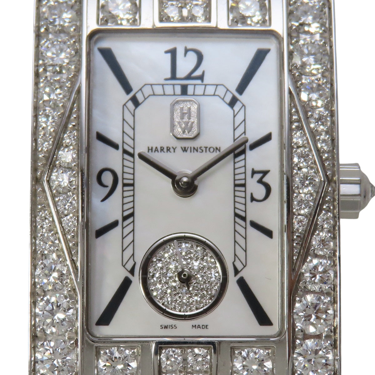 アヴェニュー クラシック ベゼルダイヤ AVEQHM21WW231 WG/革 マザーオブパール文字盤 ホワイト クオーツ レディース