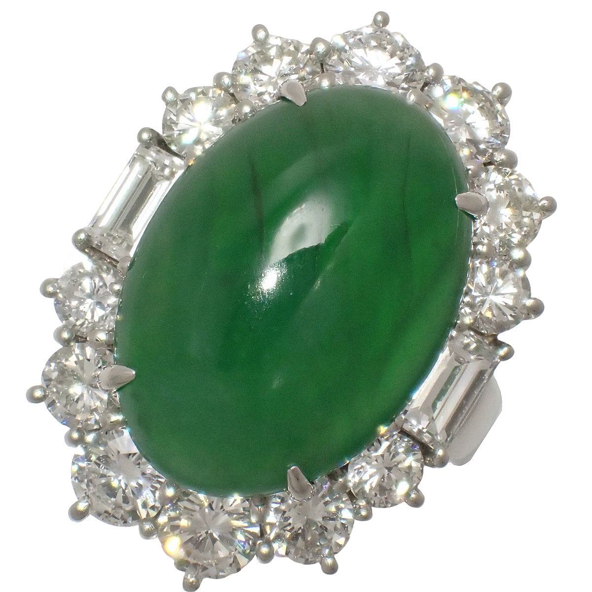 Jadeite and Diamond Ring, H13.350/D3.66, Platinum Pt900