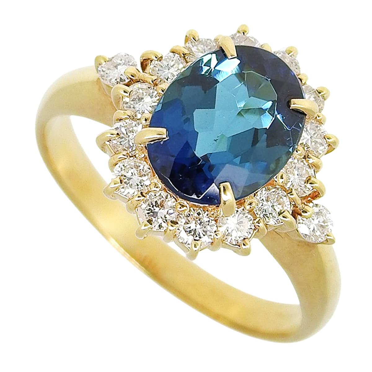 Blue Tourmaline Ring BT1.74/D0.53 Yellow Gold K18YG 4.0g