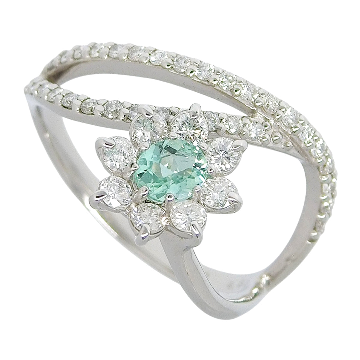 Paraiba Tourmaline Diamond Flower Ring PAT0.23/D0.53 Platinum Pt950 5.1g