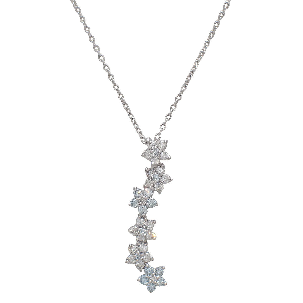 Six-row star necklace with treated diamonds, D0.40,0.23, 18K white gold, 5.1g