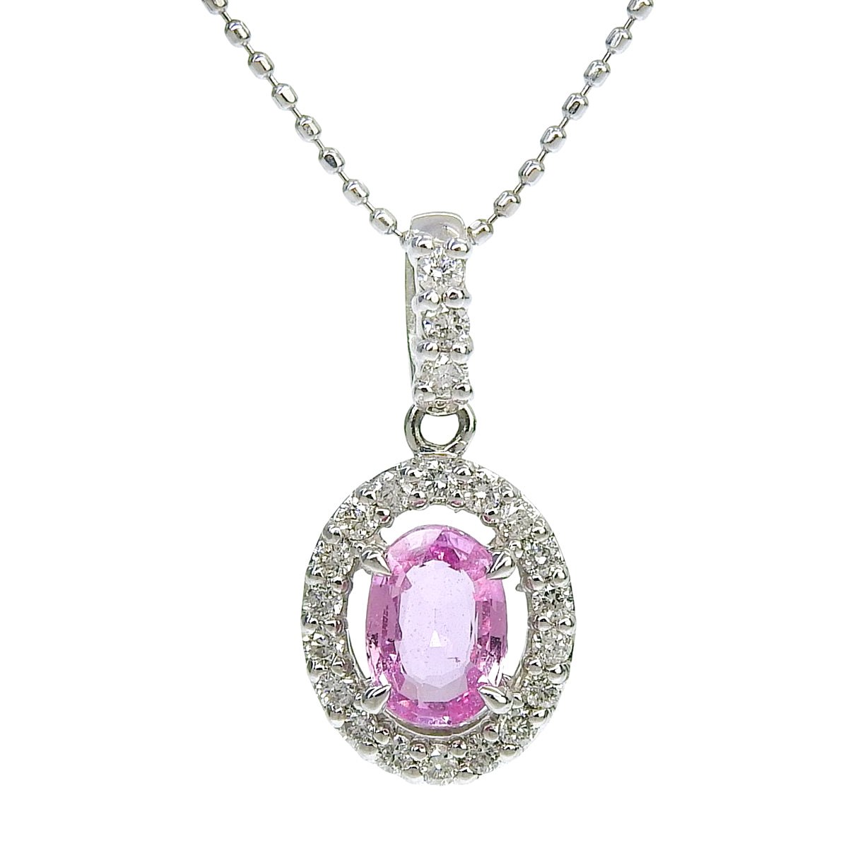 Pink Sapphire Necklace PS0.75/D0.25 Platinum Pt900 Pt850 4.2g