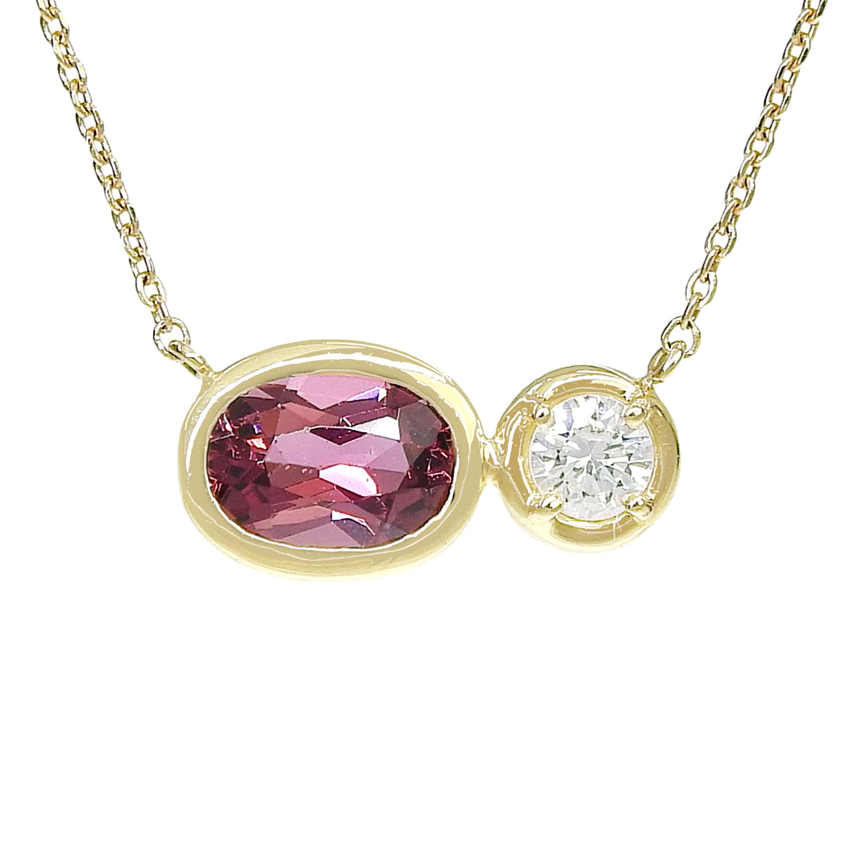 Garnet Necklace D0.165 Yellow Gold K18YG 2.3g