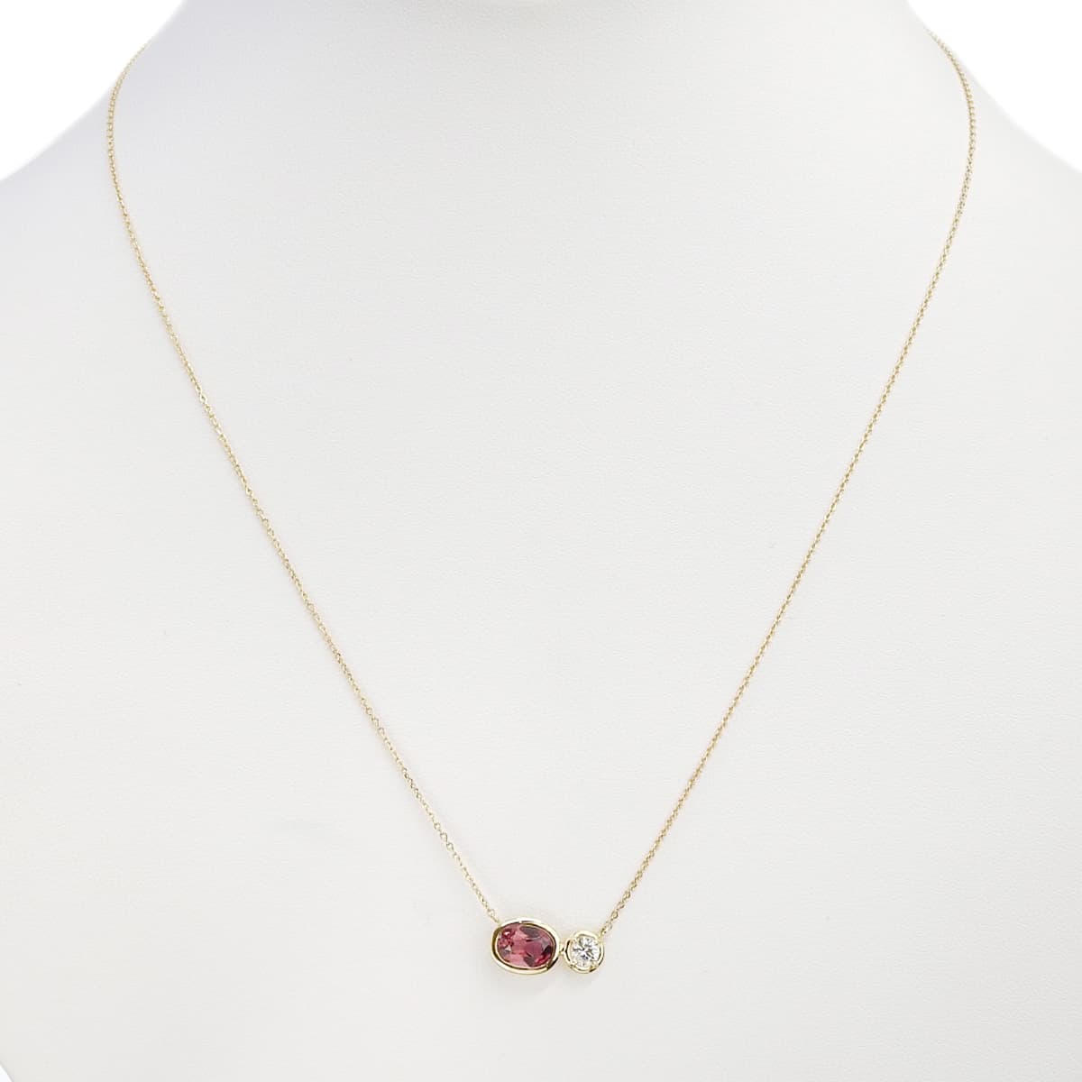 Garnet Necklace D0.165 Yellow Gold K18YG 2.3g