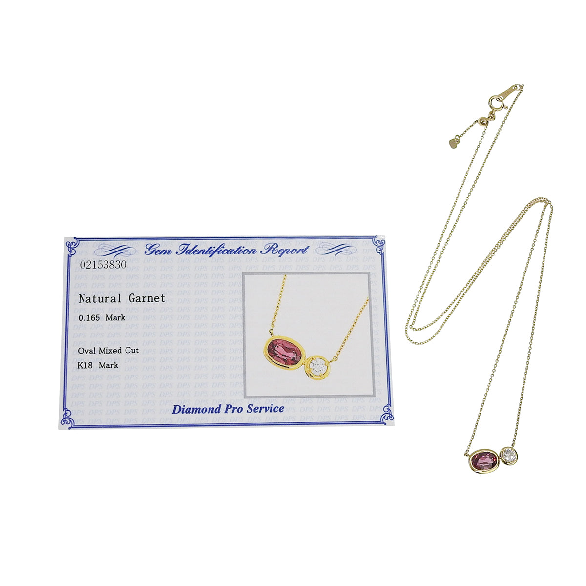 ガーネットネックレス D0.165 イエローゴールド K18YG 2.3g