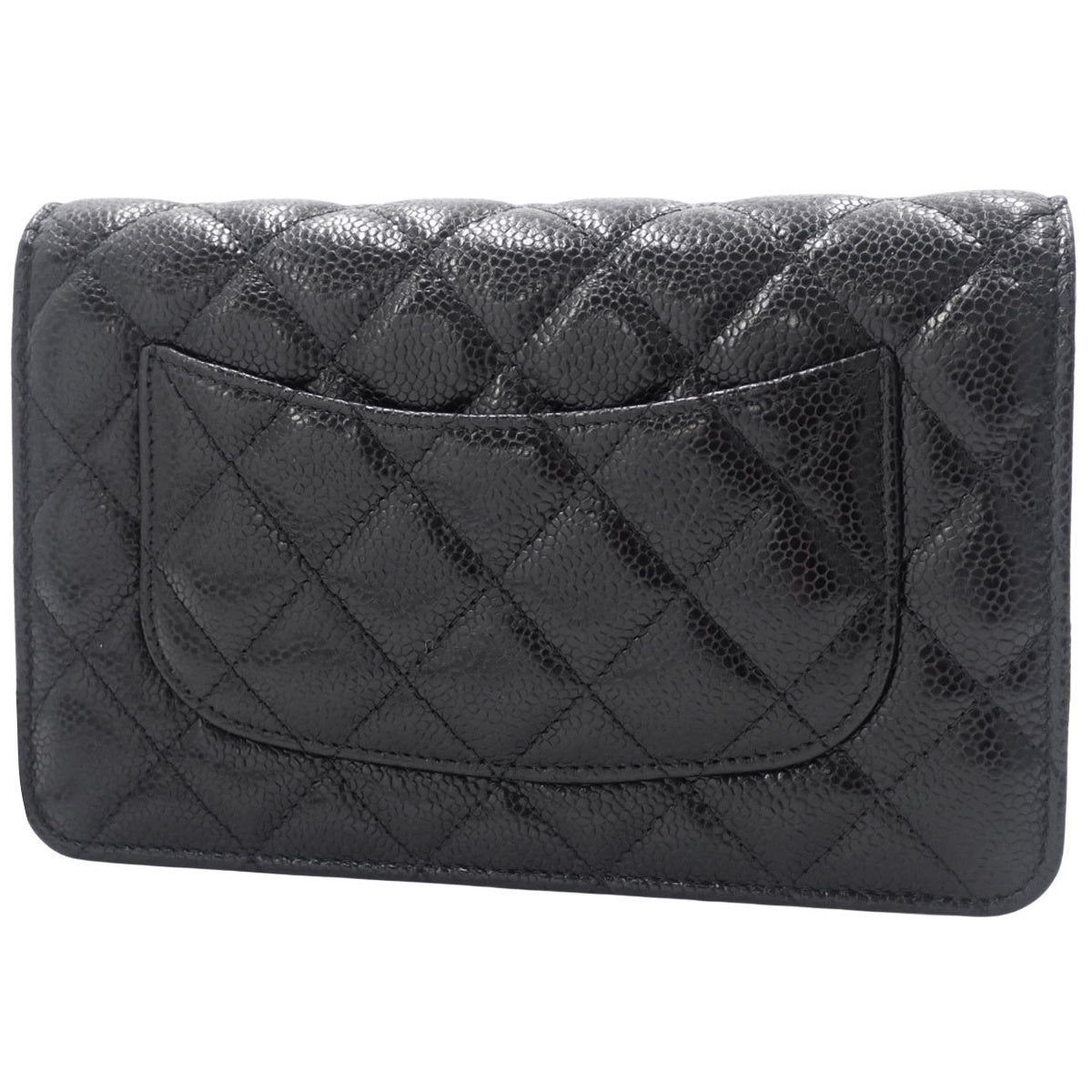 Matelassé Coco Mark Chain Wallet Caviar Skin Black