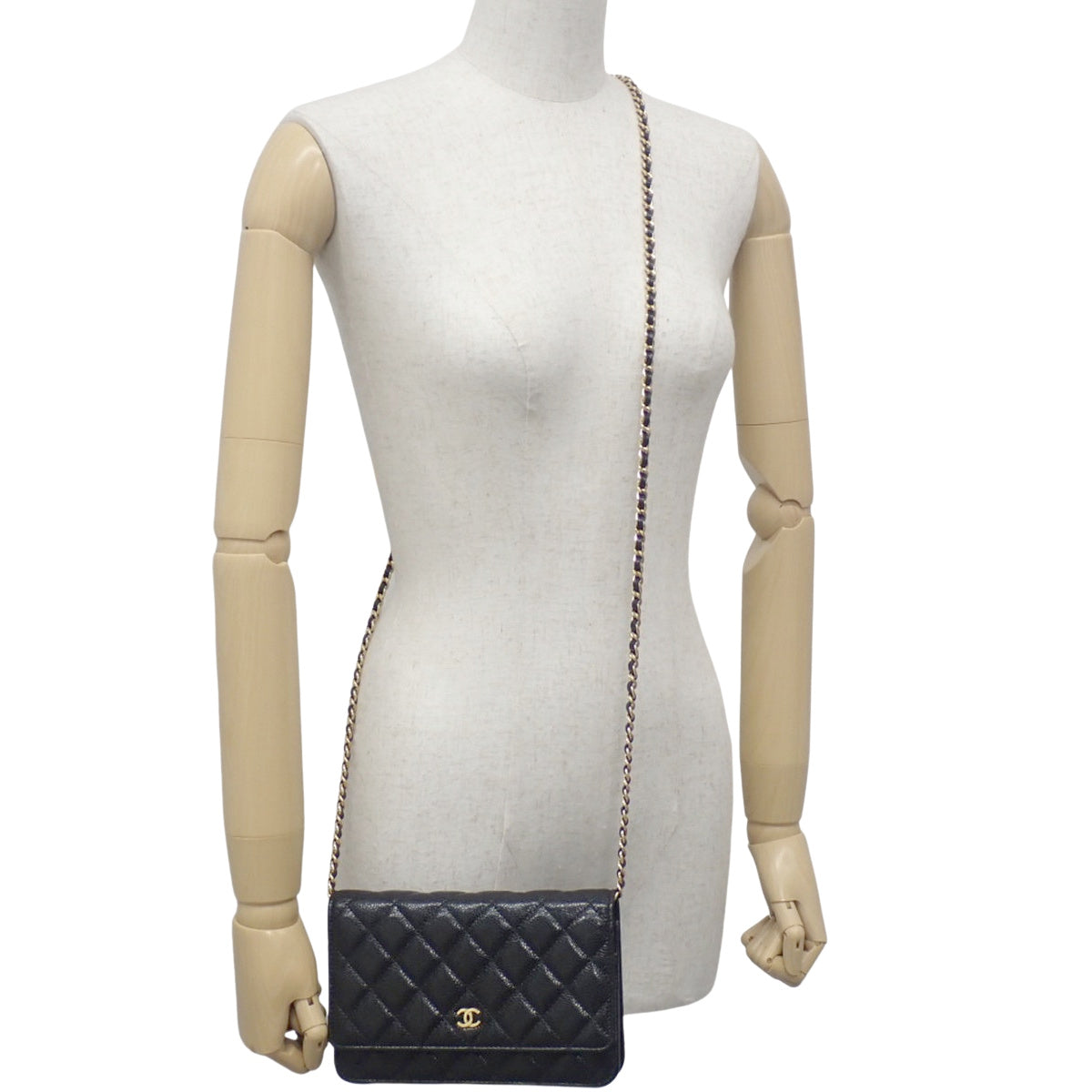 マトラッセ ココマーク チェーンウォレット キャビアスキン ブラック