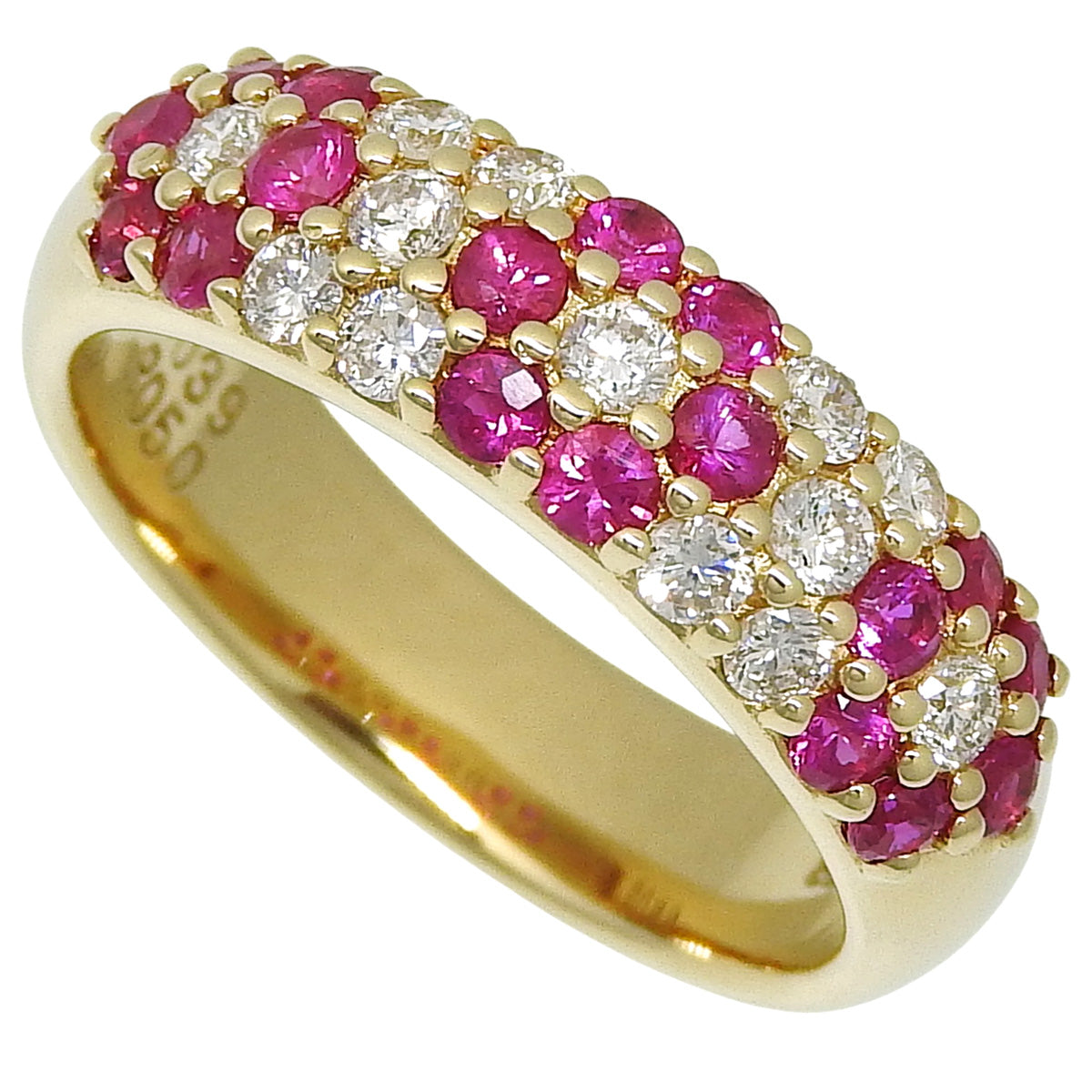 Flower Pavé Ruby and Diamond Ring, R0.50/D0.39, 18K Yellow Gold, Size 12 (52), 6.2g