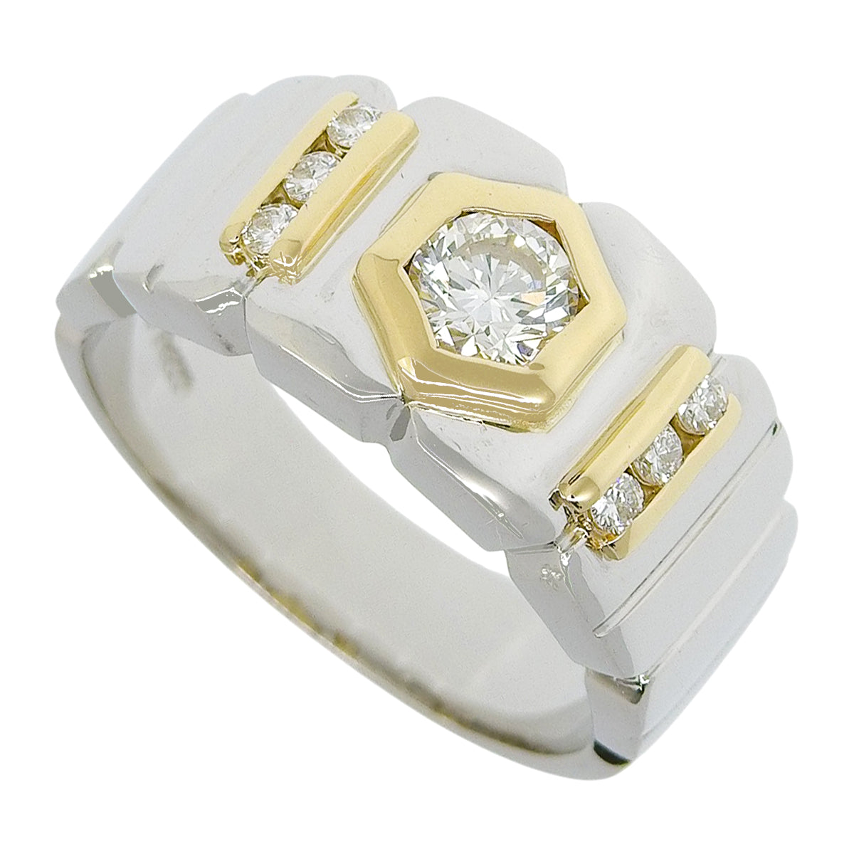 Hexagon Combination Ring Platinum Pt900 Yellow Gold K18YG 15.5g
