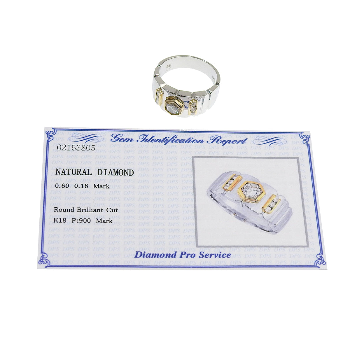Hexagon Diamond Ring D0.60,0.16 Platinum Pt900 Yellow Gold K18YG 18.3g