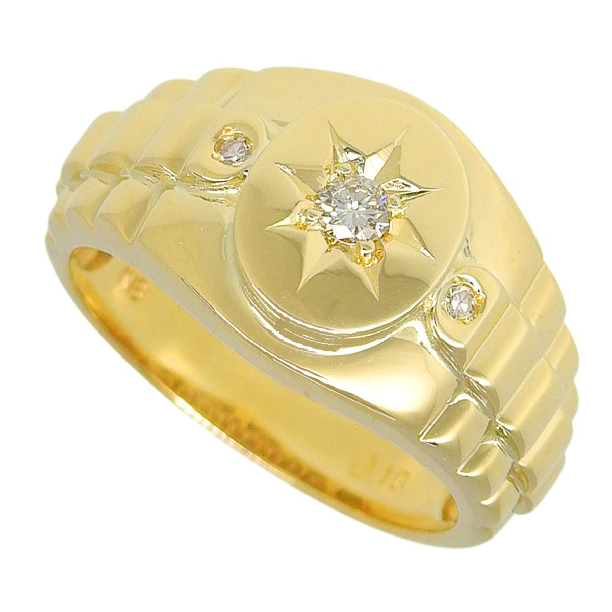 D0.10 Signet Diamond Ring Yellow Gold K18YG 6.7g Ring 15(55) Men's 41100095122【Used】【Alamode】