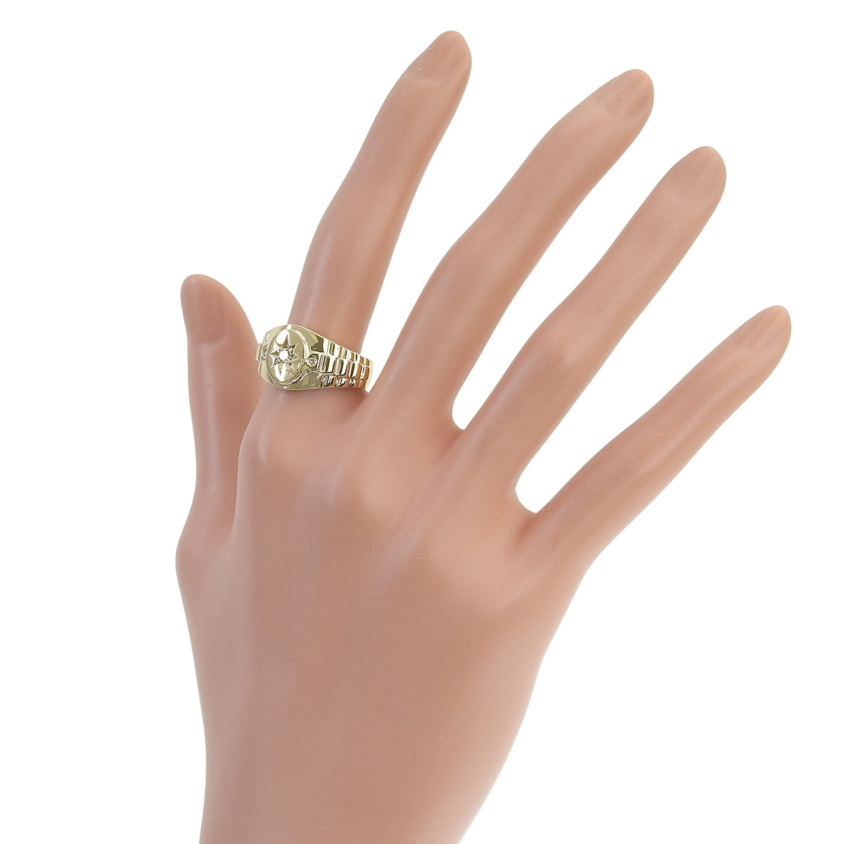 D0.10 Signet Diamond Ring Yellow Gold K18YG 6.7g Ring 15(55) Men's 41100095122【Used】【Alamode】