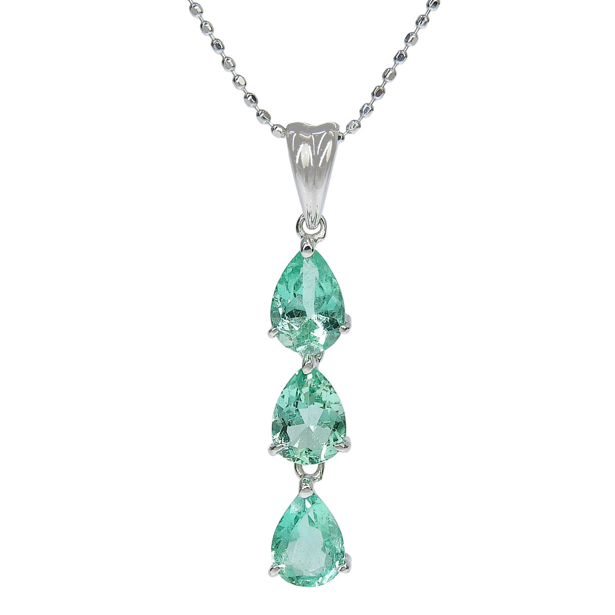 Three-strand emerald necklace, E1.43, white gold, K18WG, 2.4g