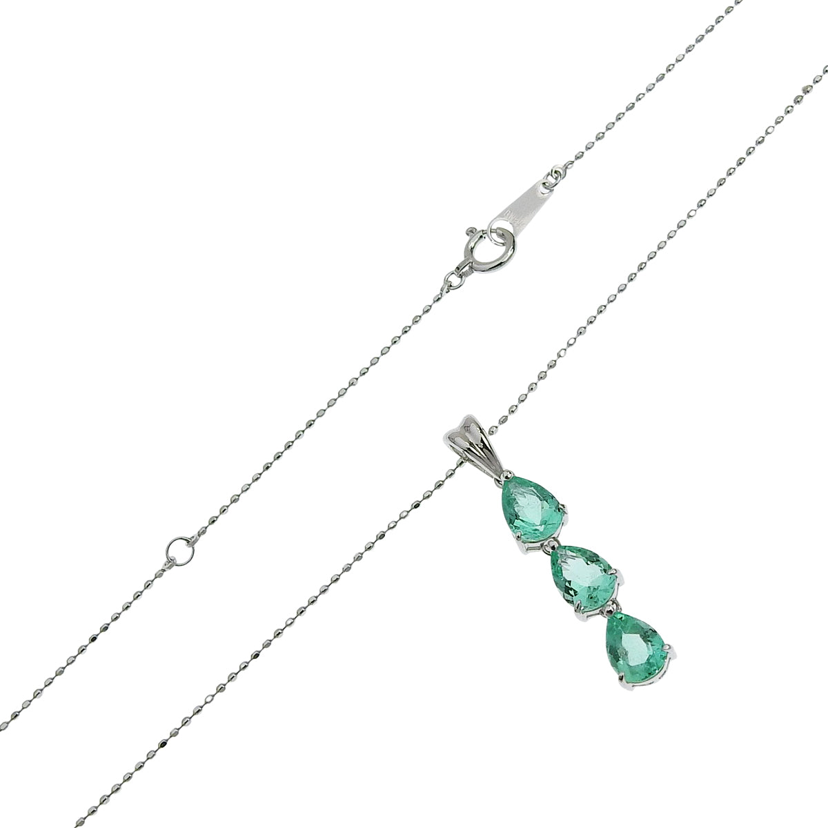 3連エメラルドネックレス E1.43 ホワイトゴールド K18WG 2.4g