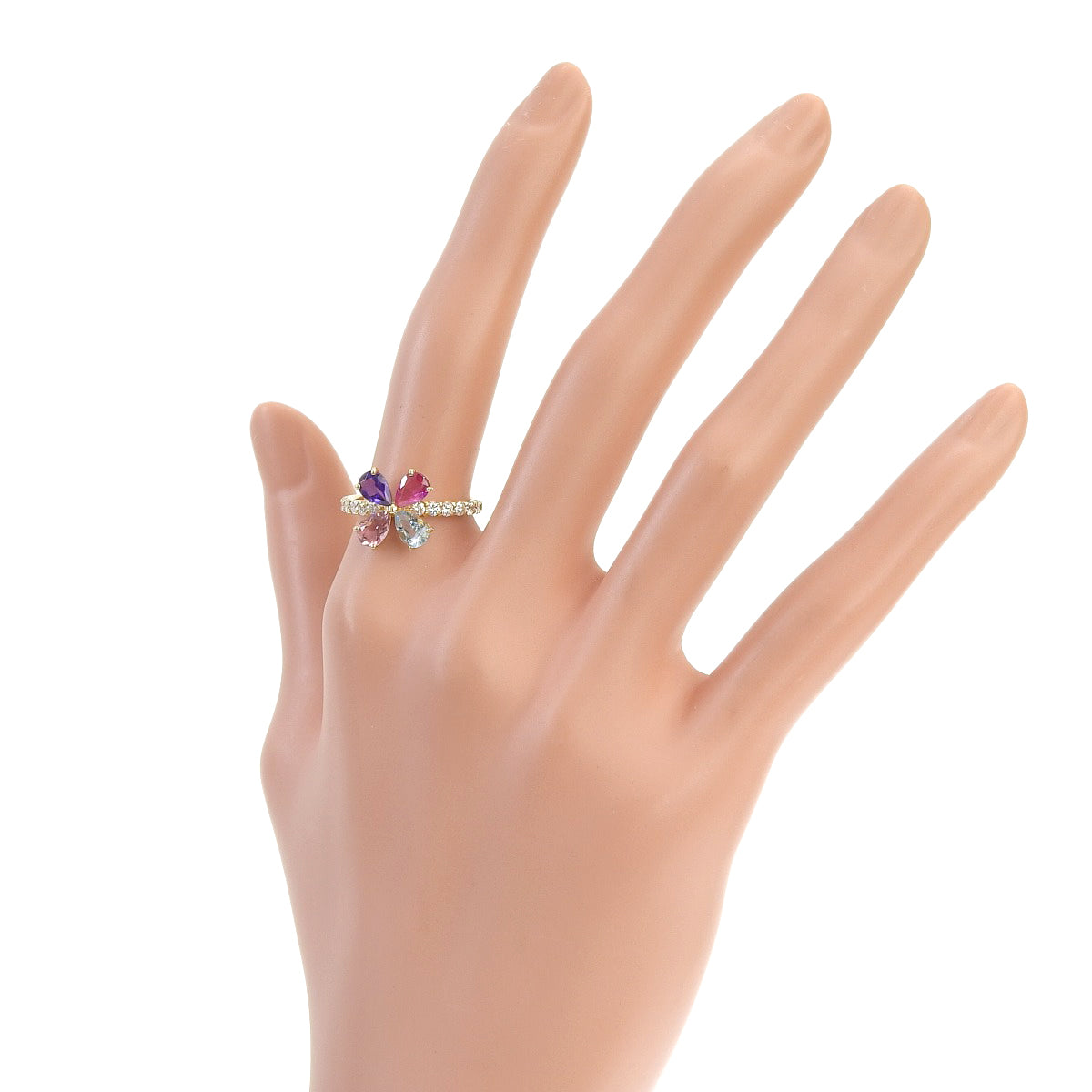 クローバー トルマリンリング PT1.50/D0.40 イエローゴールド K18YG 3.1g